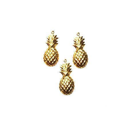 Pendentifs Ananas laiton brut 29mm, pendentif laiton brut, bijou tropical,sans nickel,tropical, x5 (G1609)