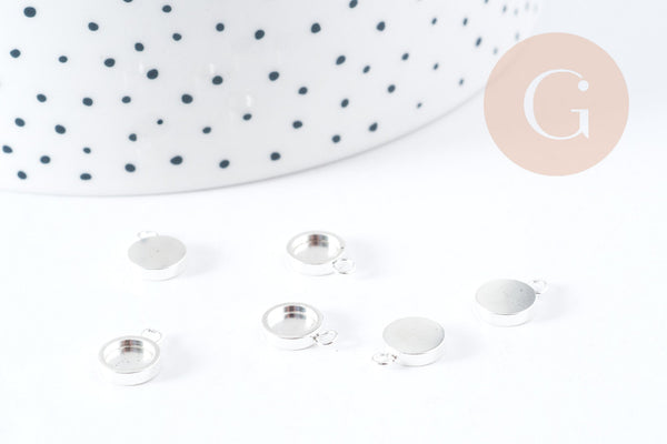 Pendentifs Supports cabochons ronds acier 201 inoxydable platine 11mm, x5 (G9044)