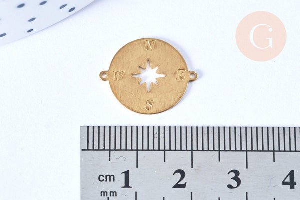 Pendentifs connecteurs ronds laiton brut boussole,connecteurs laiton,création bijoux, x1 G6426