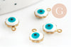 Pendentifs doré Fleur émail blanc, mauvais oeil, laiton doré, pendentif chance,création bijoux,9mm, x10 G0408