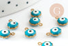 Pendentifs doré Fleur émail bleu, mauvais oeil, laitondoré, pendentif chance, 9mm, x10 G1574