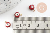 Pendentifs doré Fleur émail rouge, mauvais oeil, laiton doré, pendentif chance, 9mm, x10 G1576