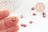Pendentifs doré Fleur émail rouge, mauvais oeil, laiton doré, pendentif chance, 9mm, x10 G1576