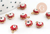 Pendentifs doré Fleur émail rouge, mauvais oeil, laiton doré, pendentif chance, 9mm, x10 G1576