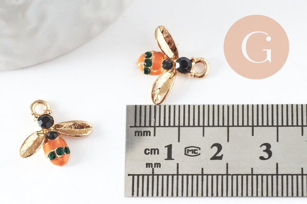 Pendentifs doré abeille émaillé pendentif insecte métal doré 15mm, x5 (G3182)