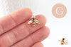 Pendentifs doré abeille émaillé pendentif insecte métal doré 15mm, x5 (G3182)