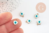 Pendentifs doré coeur émail blanc, mauvais oeil, laiton doré, pendentif chance,création bijoux,11mm, x10 G4302