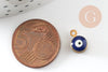 Pendentifs doré émail bleu marine, mauvais oeil, laiton doré, pendentif chance,création bijoux,10mm, x10 G2980
