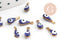 Pendentifs doré goutte Fleur émail bleu foncé, mauvais oeil, laiton doré, pendentif chance, 9mm, x10 G3560