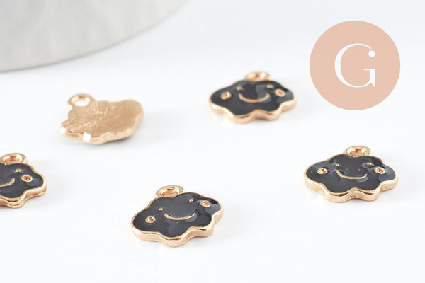 Pendentifs doré nuage émail noir zamac doré, pendentif coeur,, pendentif meteo,10mm, x5 G3362
