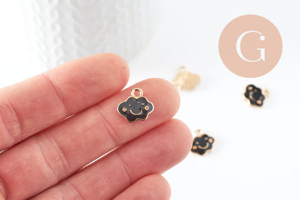 Pendentifs doré nuage émail noir zamac doré, pendentif coeur,, pendentif meteo,10mm, x5 G3362