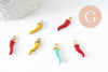 Pendentifs doré piment émail multicolore 15mm, breloque laiton doré coloré pour création bijoux, x10 (G8806)