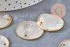 Pendentifs dorés ronds coquillages en nacre naturelle blanche 25mm x2 (G2434)