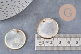 Pendentifs dorés ronds coquillages en nacre naturelle blanche 25mm x2 (G2434)