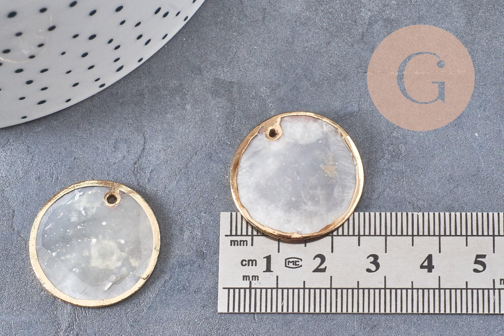 Pendentifs dorés ronds coquillages en nacre naturelle blanche 25mm x2 (G2434)