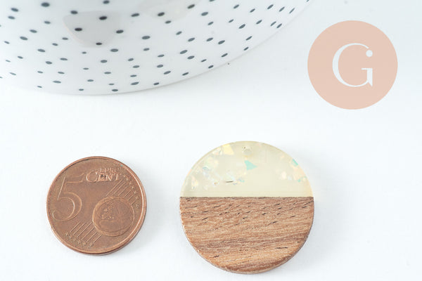 Pendentifs en bois de noyer résine iridescente, perle bois naturel, Perle géométrique,perle rectangle,création bijoux bois,28mm,x2 G4384