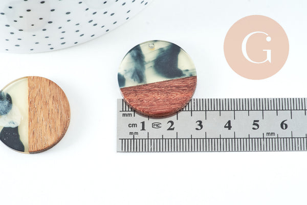 Pendentifs en bois de noyer résine taches, perle bois naturel, Perle géométrique,perle rectangle,création bijoux bois,28mm, x2 G4199