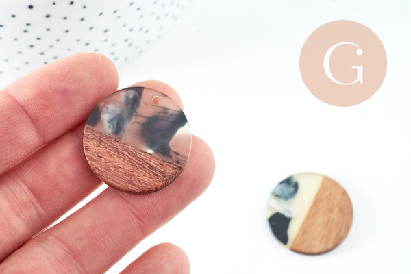 Pendentifs en bois de noyer résine taches, perle bois naturel, Perle géométrique,perle rectangle,création bijoux bois,28mm, x2 G4199