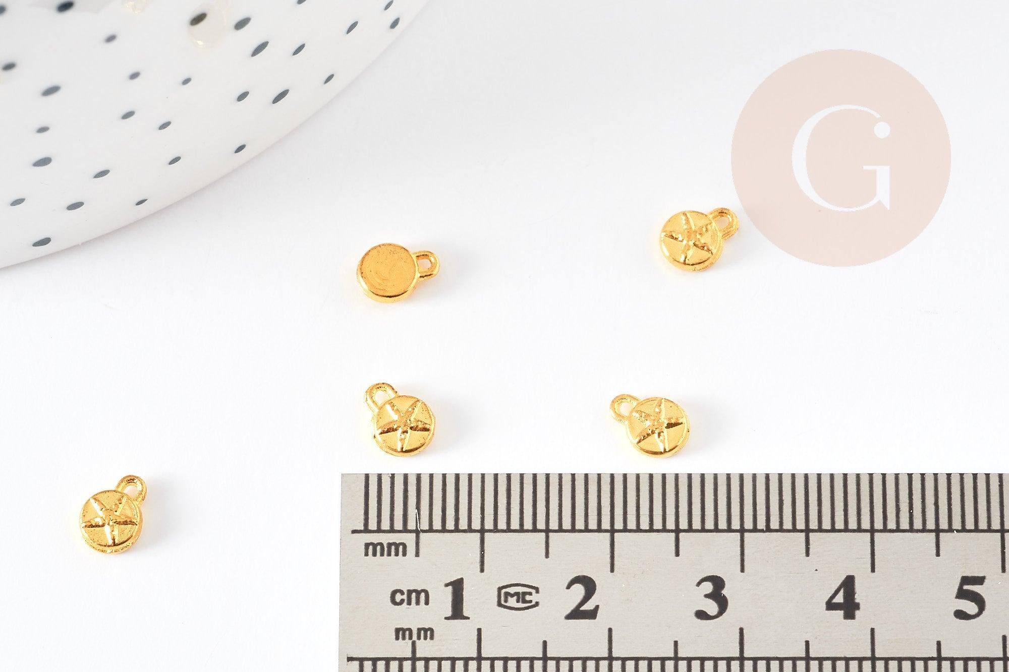Pendentifs médailles rondes doré étoile de mer 6.5mm, x1 / x5 / x10 (G1025)