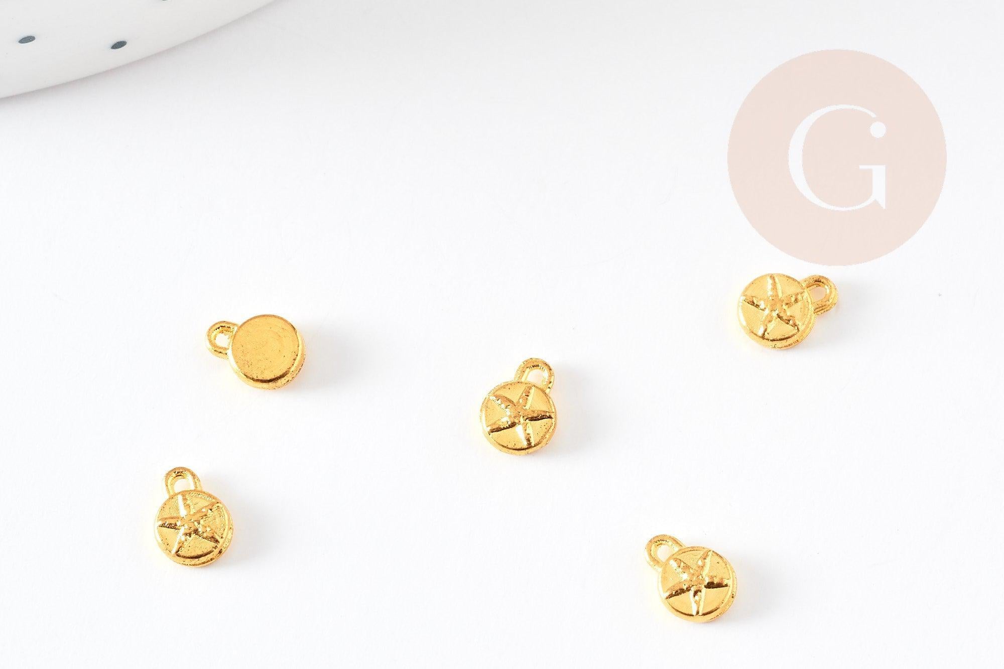 Pendentifs médailles rondes doré étoile de mer 6.5mm, x1 / x5 / x10 (G1025)