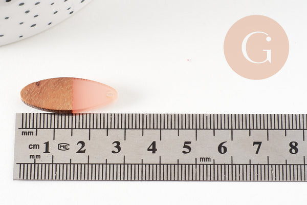 Pendentifs ovale bois résine rose translucide 28mm, création bijoux bois, x5 G1446