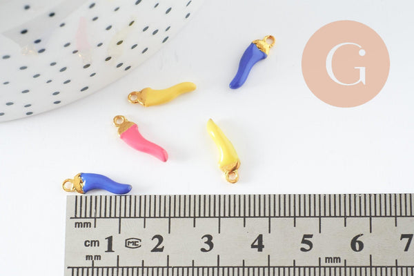 Pendentifs piment émail multicolore zamac doré 14.5mm, breloque colorée pour création bijoux, x5 (G9540)