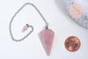 Pendule radiesthésie Quartz rose naturel chaine argent, pendule magnétisme, litotherapie,création bijoux,23cm, x1 G5347