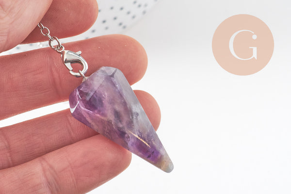 Pendule radiesthésie améthyste naturel chaine argentée, pendule magnétisme, litotherapie,création bijoux,23cm, x1 (G6737)