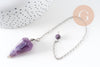 Pendule radiesthésie améthyste naturel chaine argentée, pendule magnétisme, litotherapie,création bijoux,23cm, x1 (G6737)