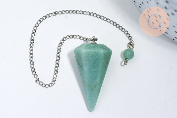 Pendule radiesthésie aventurine chaine argent, pendule magnétisme, litotherapie,création bijoux,23cm, x1 G5665