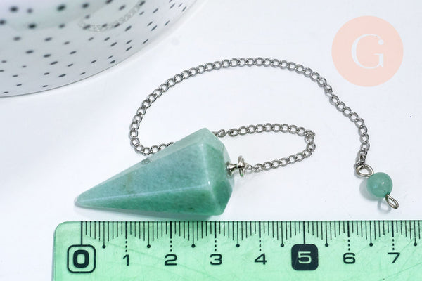 Pendule radiesthésie aventurine chaine argent, pendule magnétisme, litotherapie,création bijoux,23cm, x1 G5665