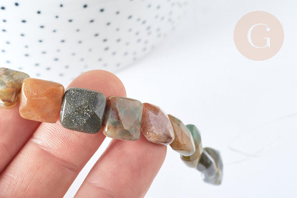 Perle Carrée agate indienne facettes 12mm, bijoux pierre naturelle, le fil de 20cm (G5883)