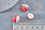 Perle Chat chanceux porcelaine rouge 14mm, x5 (G8681)