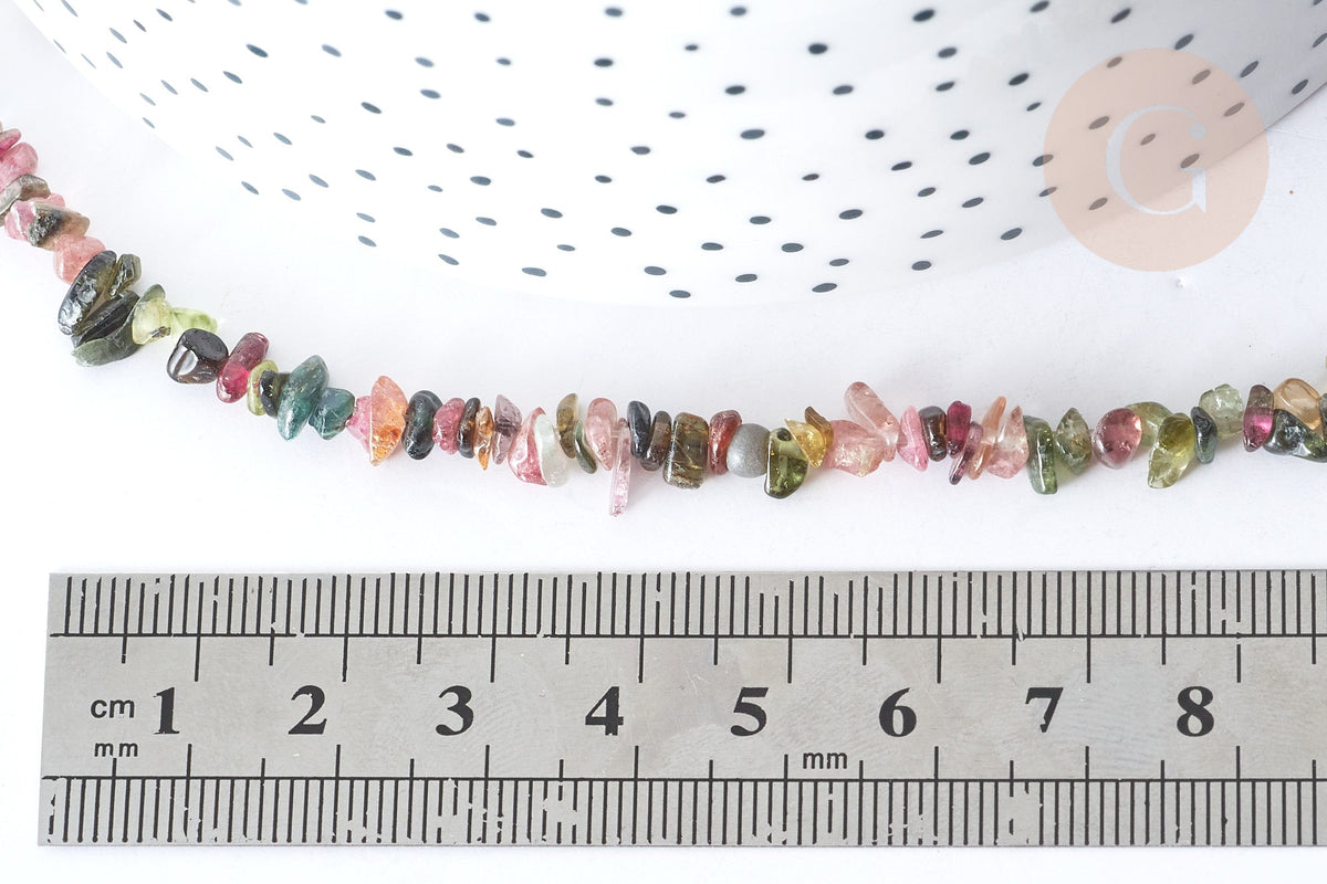 Perle Chips tourmaline naturelle couleur mixte 3~5mm,perle pierre naturelle ,x1 le fil de 40cm (G7888)