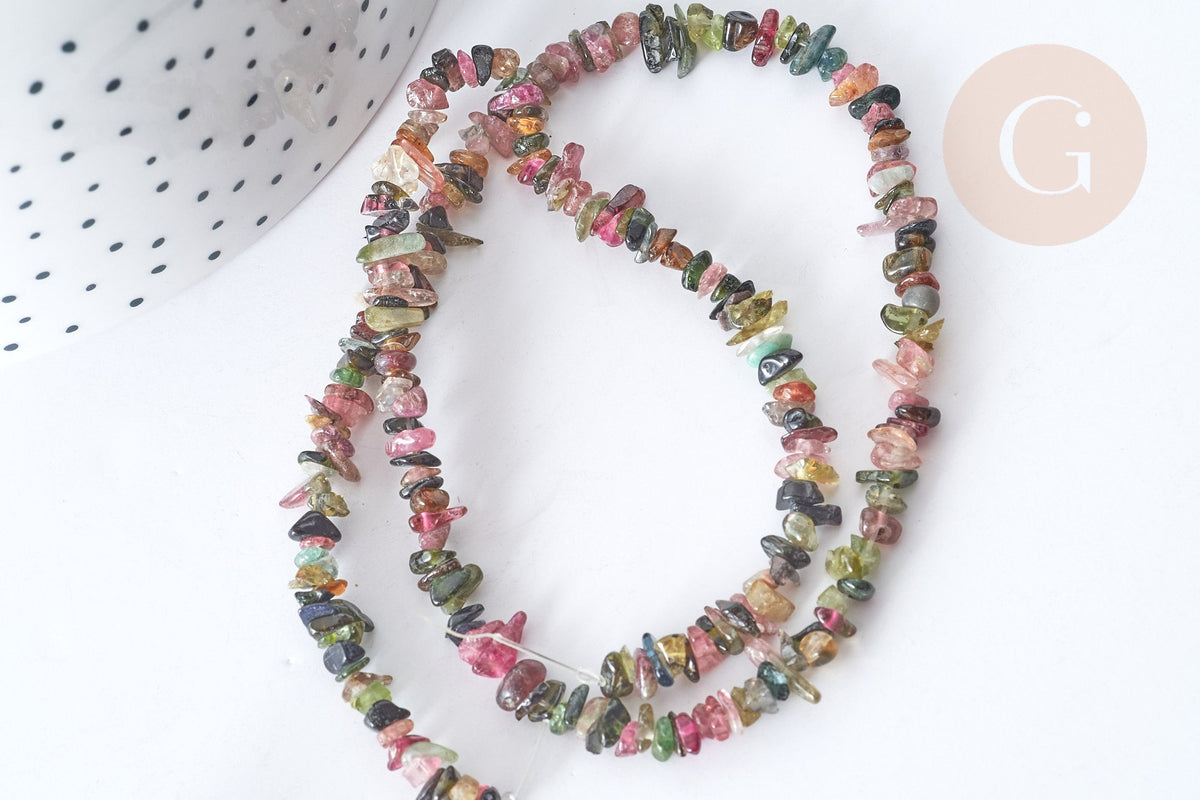 Perle Chips tourmaline naturelle couleur mixte 3~5mm, x1 fil de 80cm (G7888)