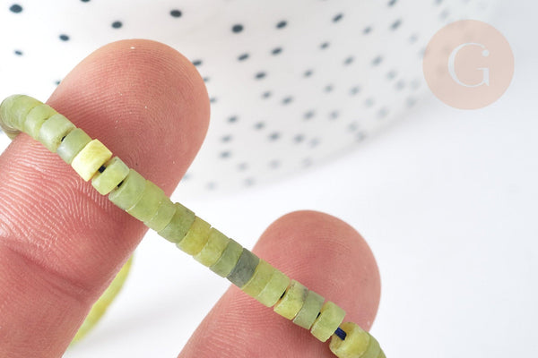 Perle Heishi jade vert 4mm, bijou en pierre naturelle,jade vert naturel, perle en pierre, fil de 44cm, x1 (G7225)