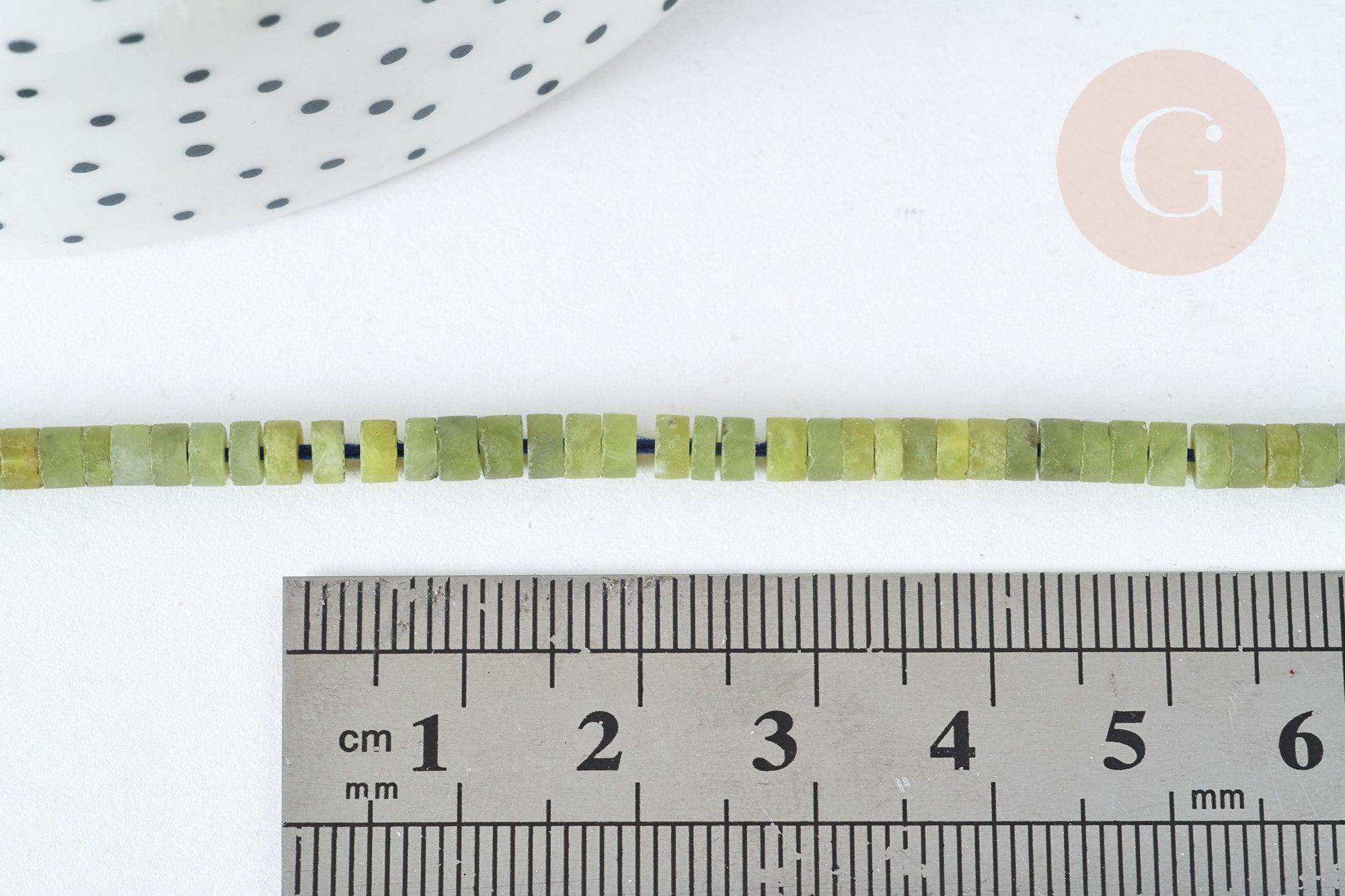 Perle Heishi jade vert 4mm, bijou en pierre naturelle,jade vert naturel, perle en pierre, fil de 44cm, x1 (G7225)