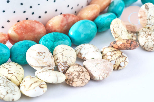 Perle Howlite ovale naturelle 7-49mm,création bijoux pierre naturelle, x2 (G9257)