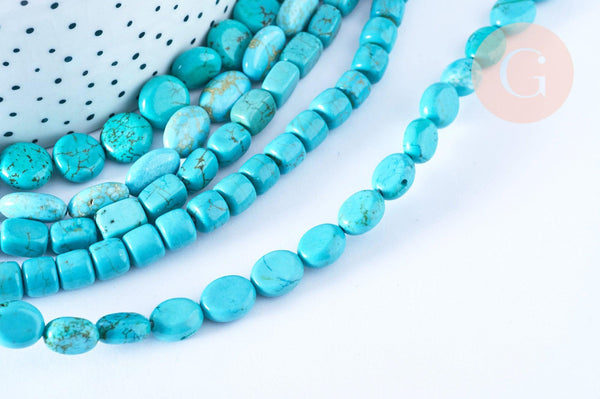 Perle Howlite teintée turquoise foncé naturelle formes mixtes 5-30mm,le fil de 40cm, x1 (G7513)