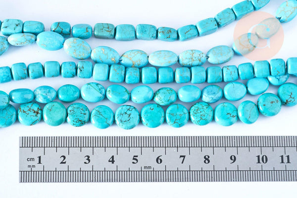 Perle Howlite teintée turquoise foncé naturelle formes mixtes 5-30mm,le fil de 40cm, x1 (G7513)