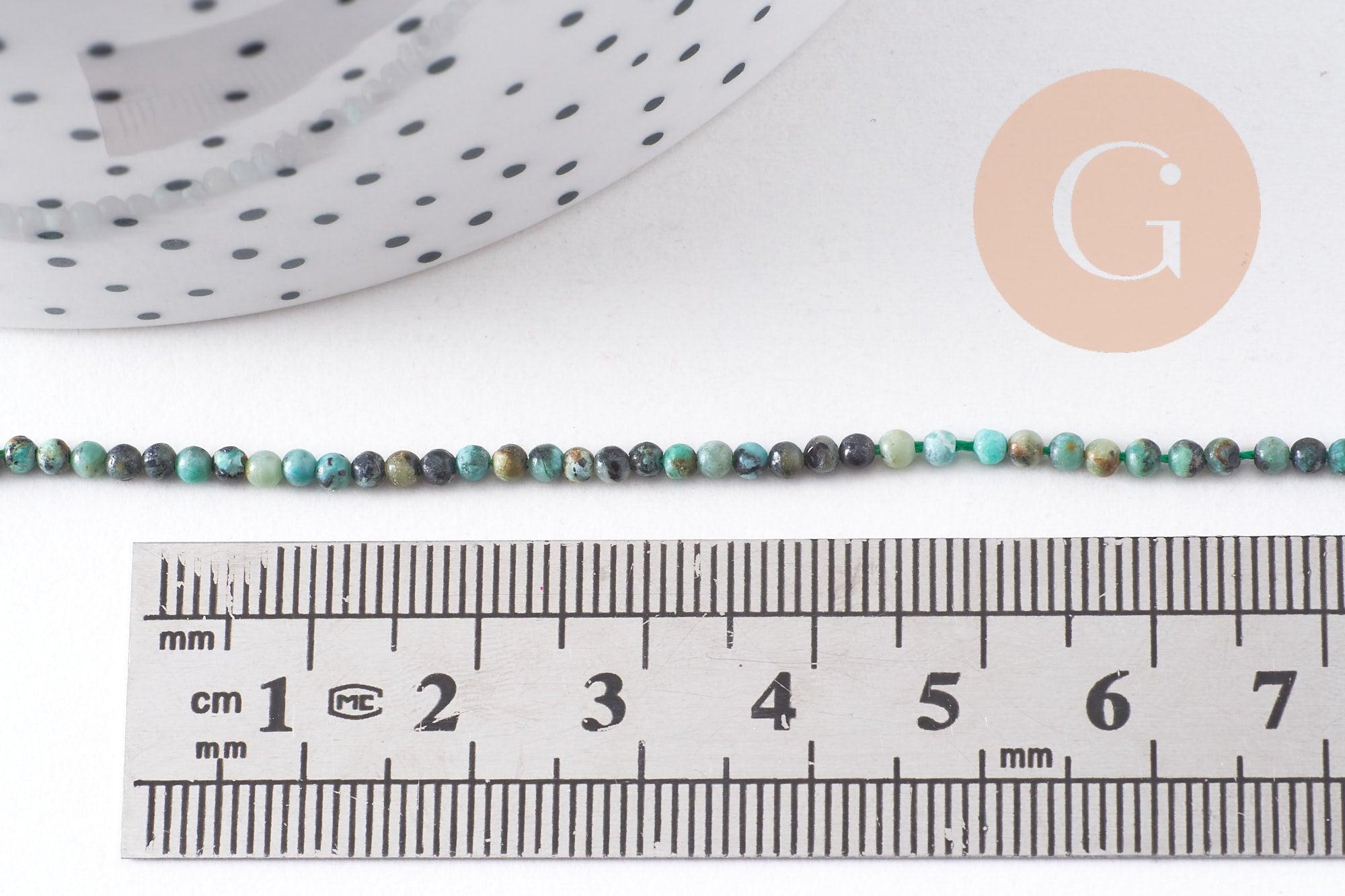 Perle Jaspe turquoise africaine naturelle 2mm,x1 fil de 39cm (G1541)