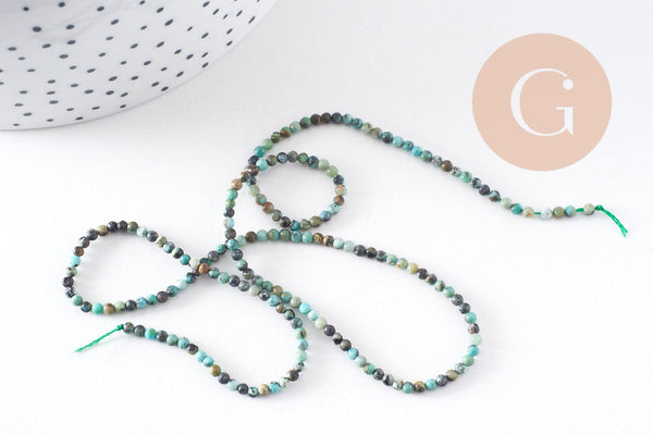 Perle Jaspe turquoise africaine naturelle 2mm,x1 fil de 39cm (G1541)