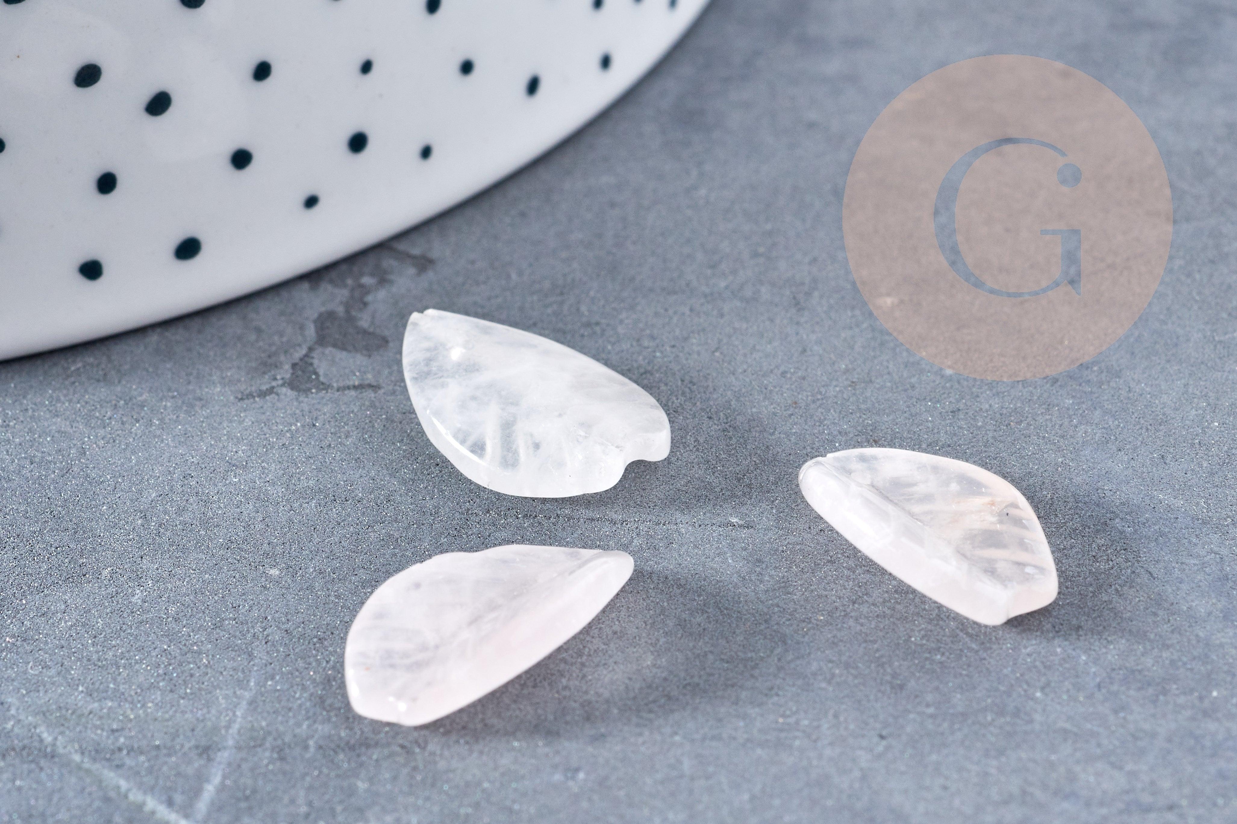 Perle Pendentif feuille quartz rose naturelle 19.5mm, pendentif pierre ,x1 (G8729)