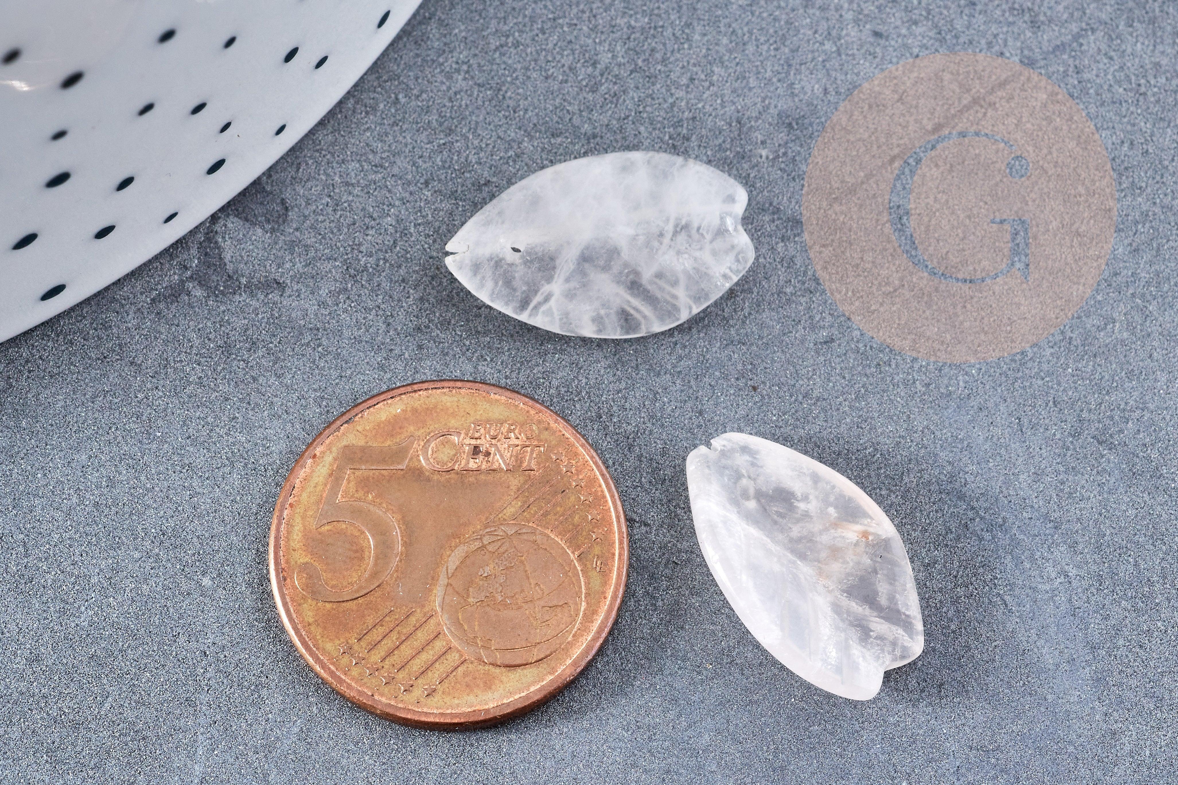 Perle Pendentif feuille quartz rose naturelle 19.5mm, pendentif pierre ,x1 (G8729)