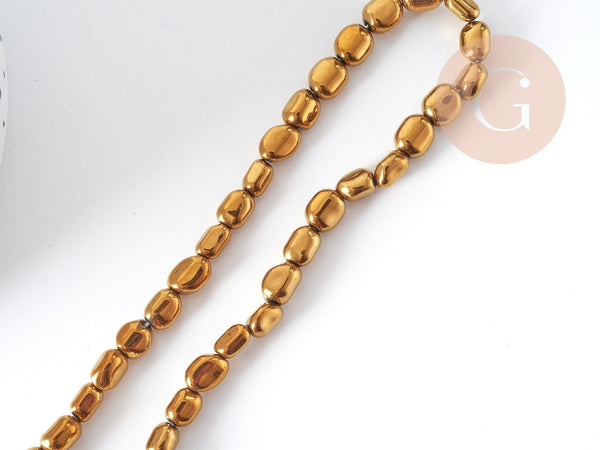 Perle Pépite dorée hématite de synthèse 7x4mm, pierre, fil de 40cm x1 (G9009)