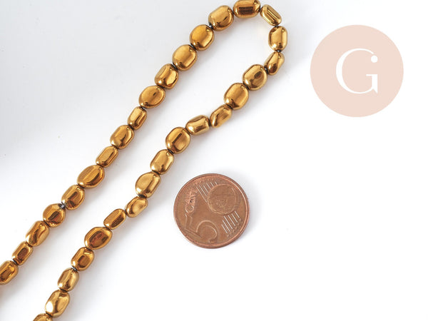 Perle Pépite dorée hématite de synthèse 7x4mm, pierre, fil de 40cm x1 (G9009)