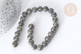 Perle Pyrite Ronde naturelle grise-dorée 8mm, pierre naturelle, x1 fil de 20cm (G7868)
