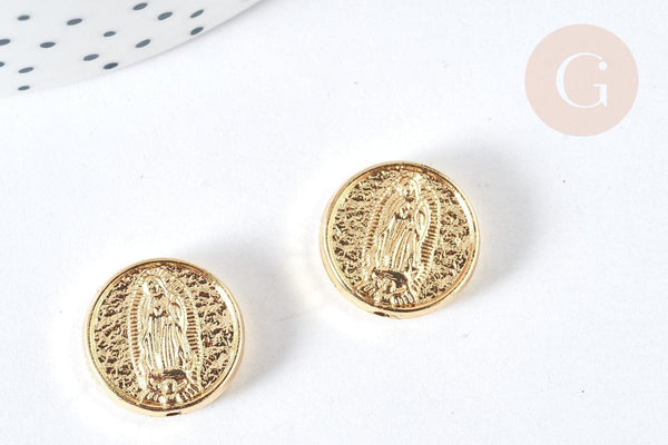 Perle Ronde Vierge Marie laiton doré 15,5mm, x1 (G7500)