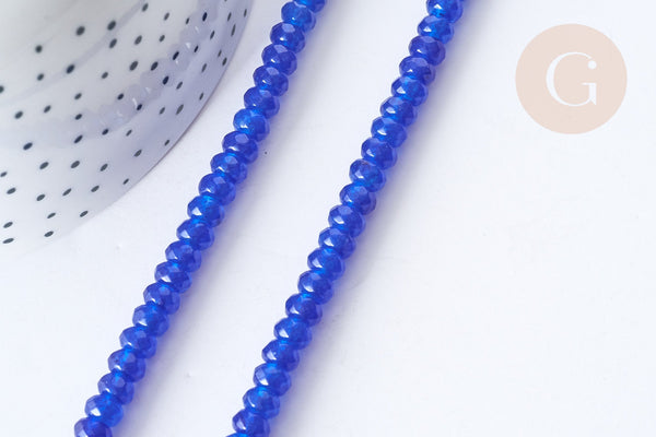 Perle Rondelle Jade de Malaisie teinté facettée bleu roi 6x4mm, création bijoux pierre, le fil de 37.5cm (G7872)