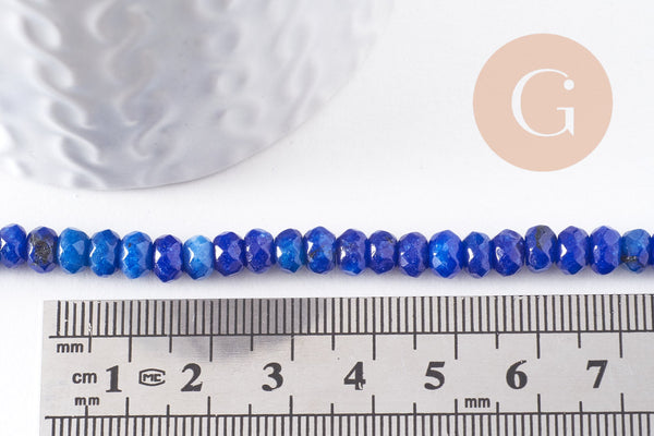 Perle Rondelle Jaspe de sésame teintée facettée bleu foncé 6x4mm, pierre naturelle, le fil de 37.5cm (G7871)